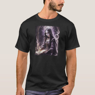 Gothic Witch Ghost Reading Book Of Mysteries By Ca T-Shirt