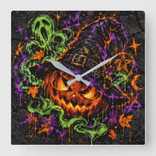 Gothic Witch Halloween Pumpkin Wall Clock