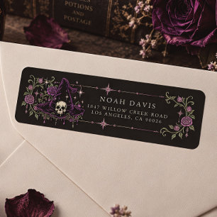 Gothic Witch Hat Skull Floral Return Address Label