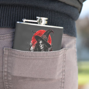 Gothic Witch Pumpkin Halloween Black Cat Spooky De Hip Flask