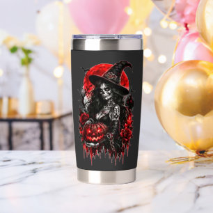 Gothic Witch Pumpkin Halloween Black Cat Spooky De Insulated Tumbler