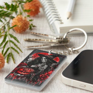 Gothic Witch Pumpkin Halloween Black Cat Spooky De Key Ring