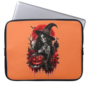 Gothic Witch Pumpkin Halloween Black Cat Spooky De Laptop Sleeve
