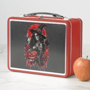 Gothic Witch Pumpkin Halloween Black Cat Spooky De Metal Lunch Box