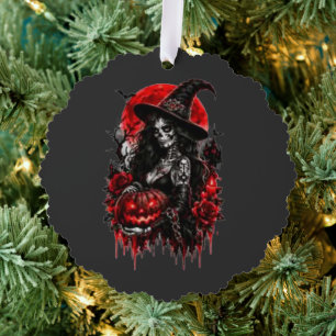 Gothic Witch Pumpkin Halloween Black Cat Spooky De Tree Decoration Card