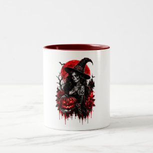 Gothic Witch Pumpkin Halloween Black Cat Spooky De Two-Tone Coffee Mug