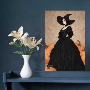 Gothic Witch Pumpkin Halloween Elegant Art Nouveau Poster