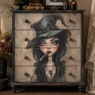 Gothic Witch Smoking Cigar Halloween Decoupage Tissue Paper