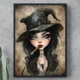 Gothic Witch Smoking Cigar Halloween Decoupage Tissue Paper