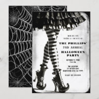 Gothic Witch Striped Legs Black White Halloween