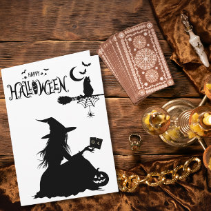Gothic Witch Tarot Cute Cat Halloween Photo Card