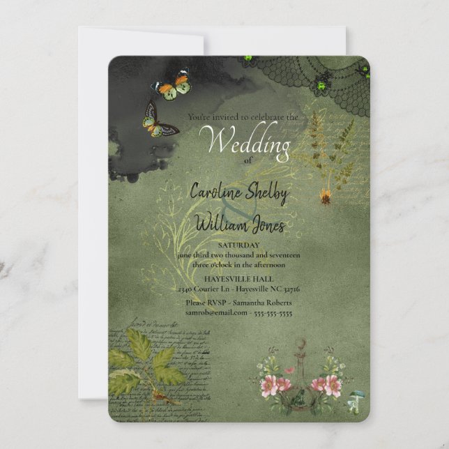 Gothic Witch Wicca Grimoire Ephemeral Wedding Invitation (Front)
