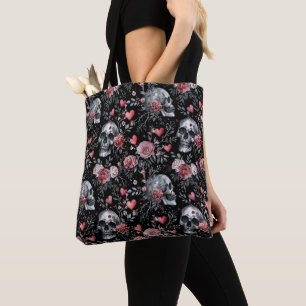 Gothic Witchcraft Skulls with Roses  Tote Bag