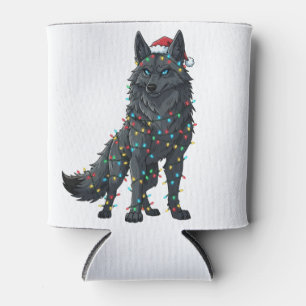  Gothic Wolf Santa Hat Christmas Lights Dark   Can Cooler