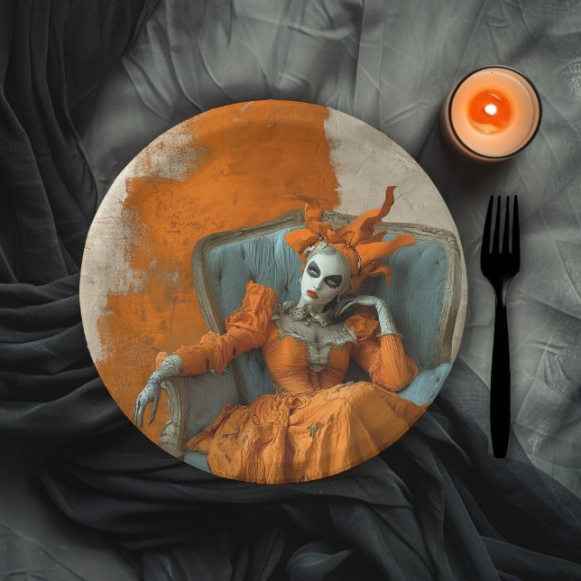 Gothic Woman at the Opera Halloween Costume Party Paper Plate (Creator Uploaded)