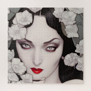 Gothic Woman Florals AI Generated Art Jigsaw Puzzle
