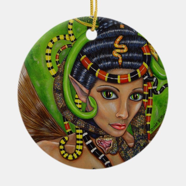 Gothic Woman Girl Snakes in Hair Scary Creepy Ceramic Ornament (Front)