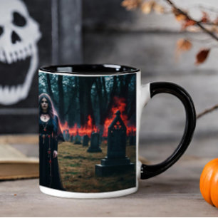 Gothic Woman in Burning Graveyard Mug
