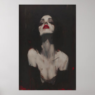 Gothic Woman in Red Macabre Art Printable, Dark Poster