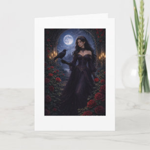 Gothic Woman in Roses Under Moonlight Card