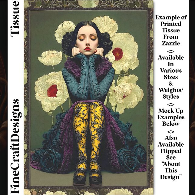 Gothic Woman Portrait With Poppies DQ6L Decoupage Tissue Paper (Creator Uploaded)