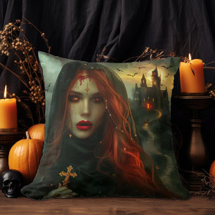 Gothic Woman with Red Eyes Cushion