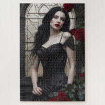 Gothic Woman with Red Roses