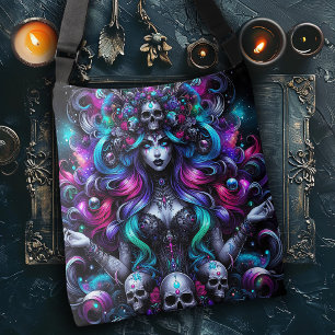 Gothic Woman with Skulls in Pastel Crossbody Bag