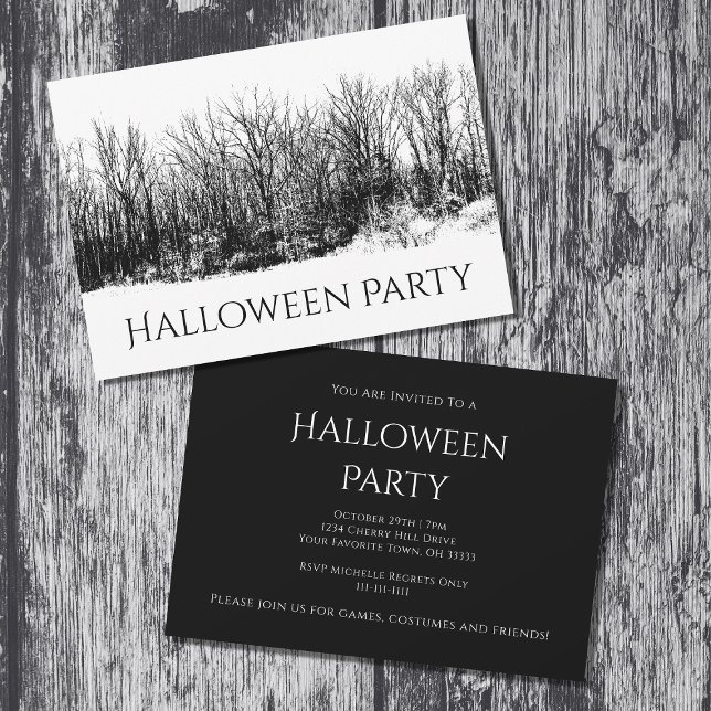 Gothic Woods Black White Halloween Party  Invitation (Creator Uploaded)