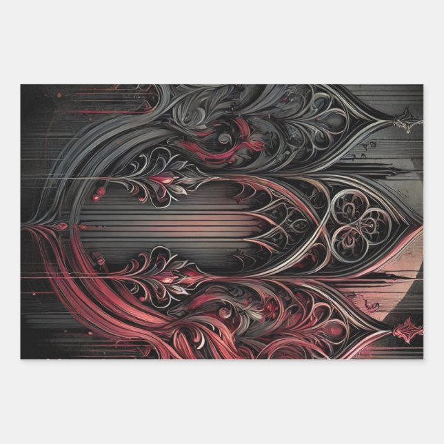 Gothic Wrapping Paper Flat Sheet - Set of 3 (Front)