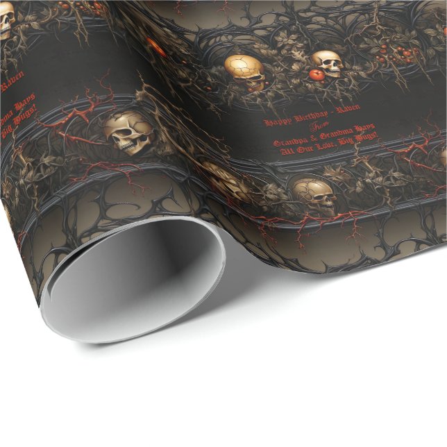 Gothic Wrapping Paper with Skulls and Roses Goth (Roll Corner)