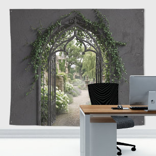 Gothic Wrought Iron Arch Secret Garden Backdrop Tapestry