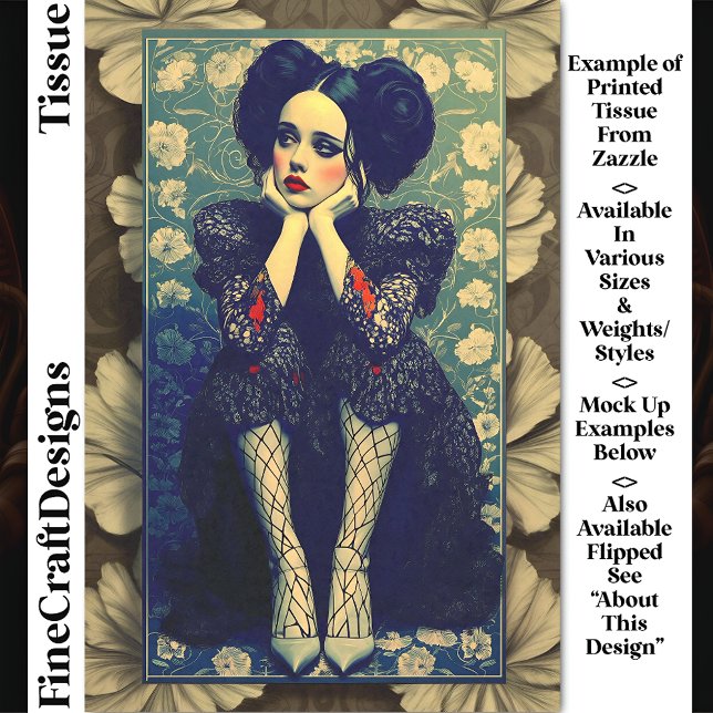 Gothic Young Woman Portrait, Floral DQ5L Decoupage Tissue Paper (Creator Uploaded)