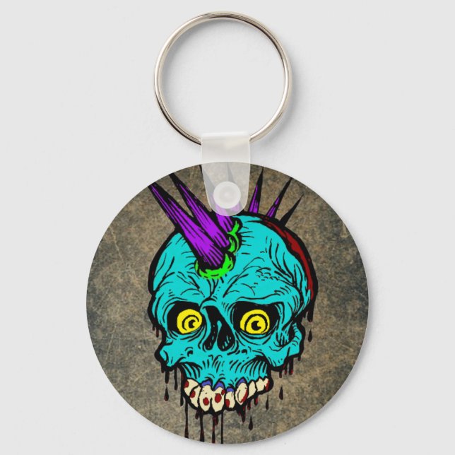 Gothic Zombie Punk Skull Key Ring (Front)