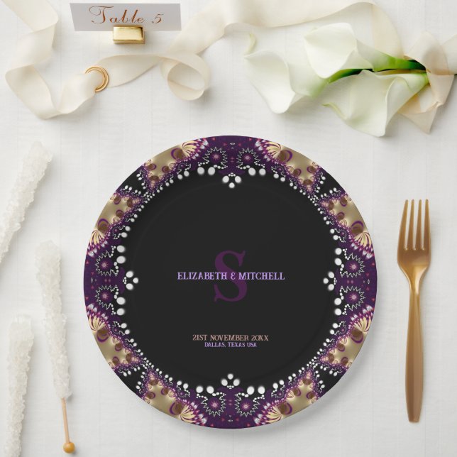 Gothica Dark Magic Monogram Special Event Wedding Paper Plate (Wedding)