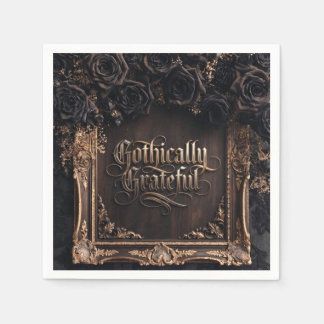 Gothically Grateful Typography with Dark Roses Napkin