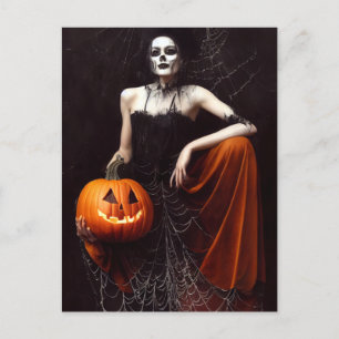 Gothik Hexe mit Kürbis. Happy Halloween Postcard