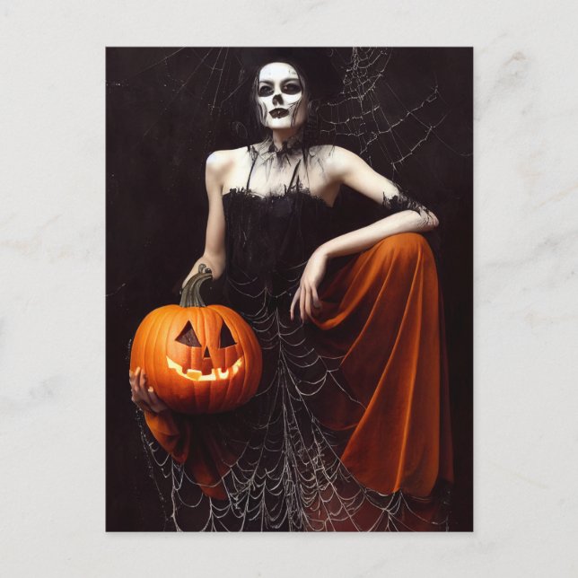 Gothik Hexe mit Kürbis. Happy Halloween Postcard (Front)