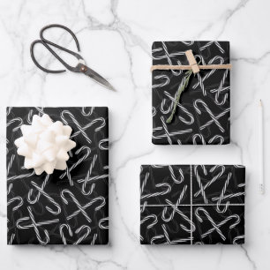 Gothmas Black and White Candy Cane Pattern Wrapping Paper Sheet