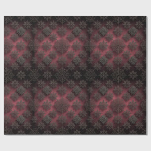 Gothmas Black Floral Pattern on Deep Crimson Red Wrapping Paper