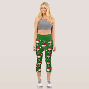 gothmas ugly christmas skull santa capri leggings