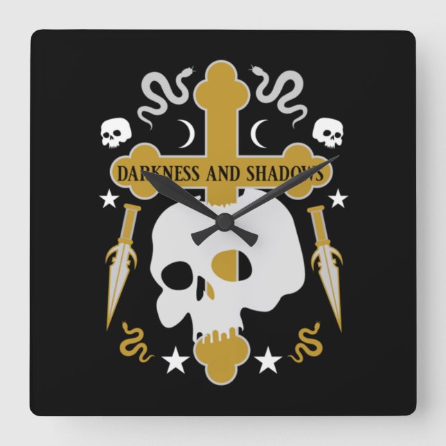 Goths Skull And Cross Wold Goth Day  Square Wall Clock (Front)