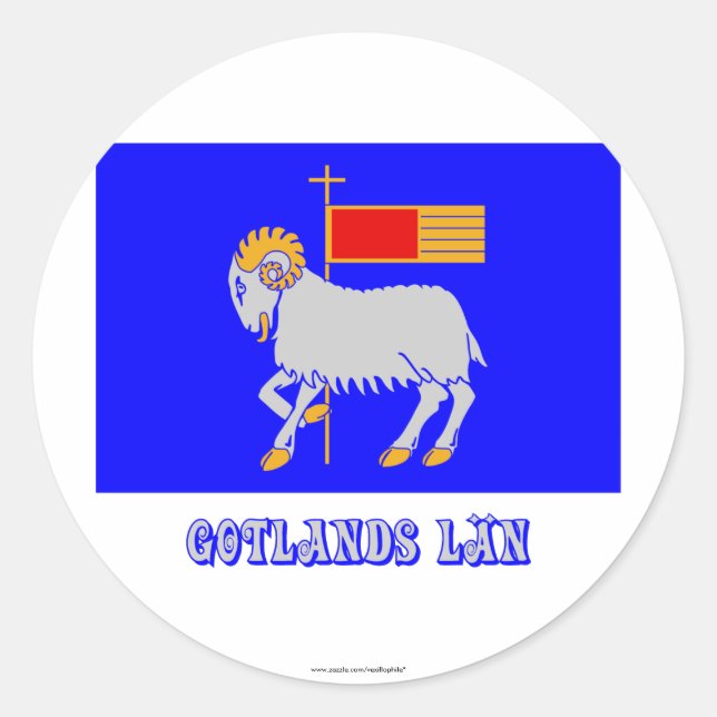 Gotlands län flag with name classic round sticker (Front)