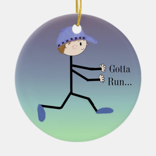 Gotta Run Male Running Figure Ceramic Tree Decoration (Front)