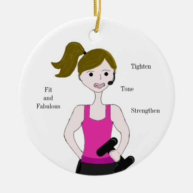 Gotta Work Out Brunette Weight Lifting Ceramic Ornament (Front)