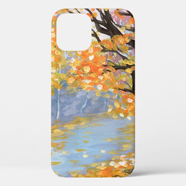 Gouache autumn landscape. Golden fall in an empty  Case-Mate iPhone Case (Back)