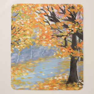 Gouache autumn landscape. Golden fall in an empty Sherpa Blanket
