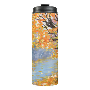 Gouache autumn landscape. Golden fall in an empty Thermal Tumbler