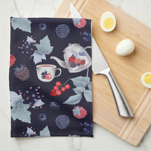 Gouache Berries Pattern Apron Tea Towel (Quarter Fold)