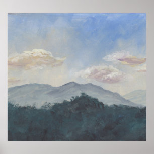 Gouache Blue Mountains: Vibrant Nature Scene Poster
